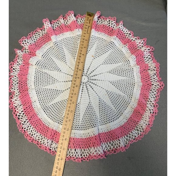 Handmade Crochet Doily with Pink & White Edging - 18 inches Diameter - Picture 3 of 6